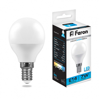 Лампа светодиодная "Feron LB-95" Е14, 7Вт, 220В, 6400К, шар
