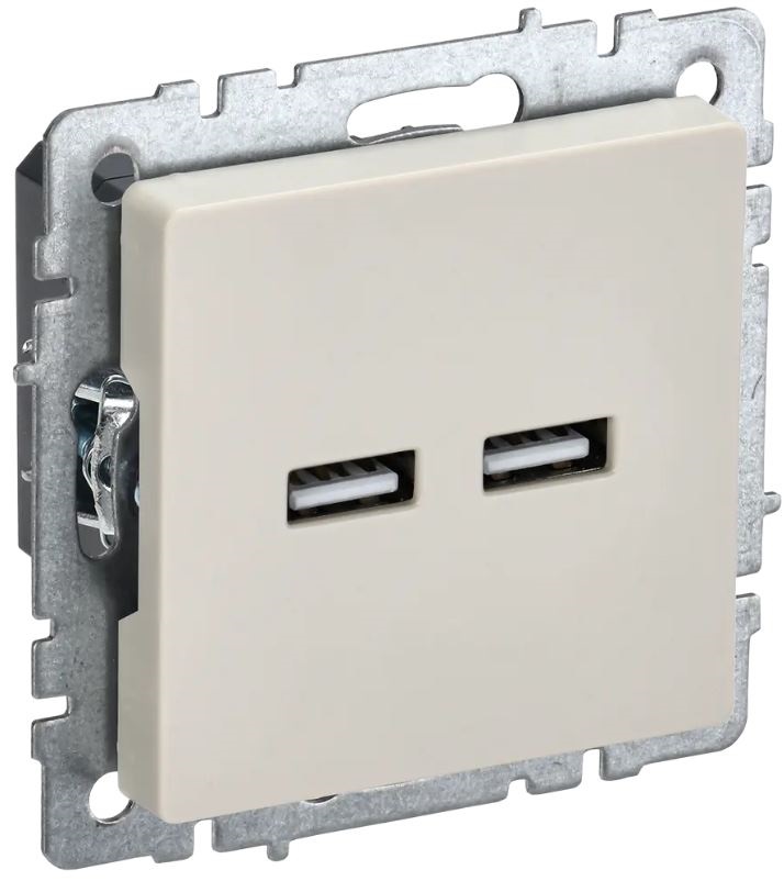 Розетка USB 2-ая A+A 3,1А "BRITE" с/п, механизм (без рамки), беж. IEK