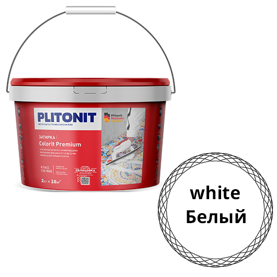 Затирка водоотталкивающая "Плитонит Colorit premium", 2кг, "белый" цементная