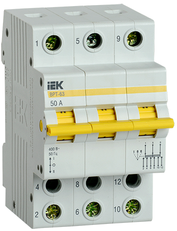 Выключатель-разъединитель трехпозиционный ВРТ-63, 3Р 50А "ИЭК