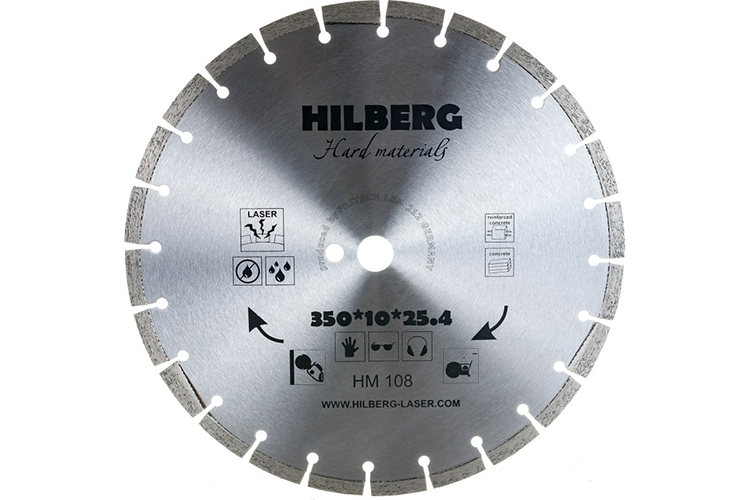 Диск алмазный сегментый по бетону "Hilberg Hard Materials Laser", 350*10*25,4мм, сухой рез