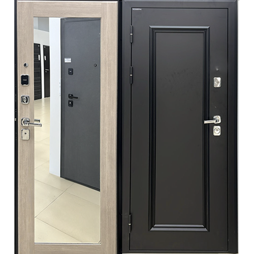 Дверь входная &quot;Селенга NEW&quot;, 960*2050*100мм, правая, металл -&quot;Черный металлик&quot;, МДФ &quot;Лиственница кремовая&quot;, зеркало Город Мастеров