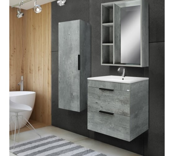 Тумба &quot;Родос 60&quot;, метрополитан грей, подвесная, с умывальником &quot;Quadro 60&quot;