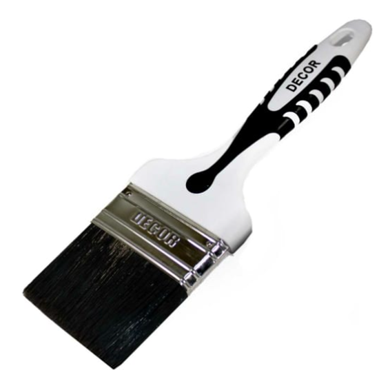 Кисть 35*15мм плоская, черная смешанная искусственная щетина, 2К прорезиненная ручка, Decor Black White