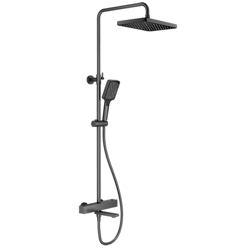 Душевой гарнитур "Splenka" для ванны c тропическим душем и смесителем "S224.26.09", термостат, графит, с изливом