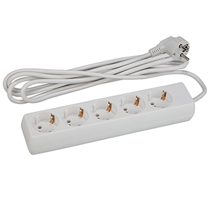 Удлинитель, 5 розеток с заземлением, длина 3м, винил "Эра"