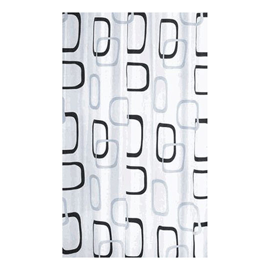 Шторка для ванной "Melodia" белая с геометрическими фигурами "MZ-07" в комплекте с кольцами 1800*1800мм полиэстер