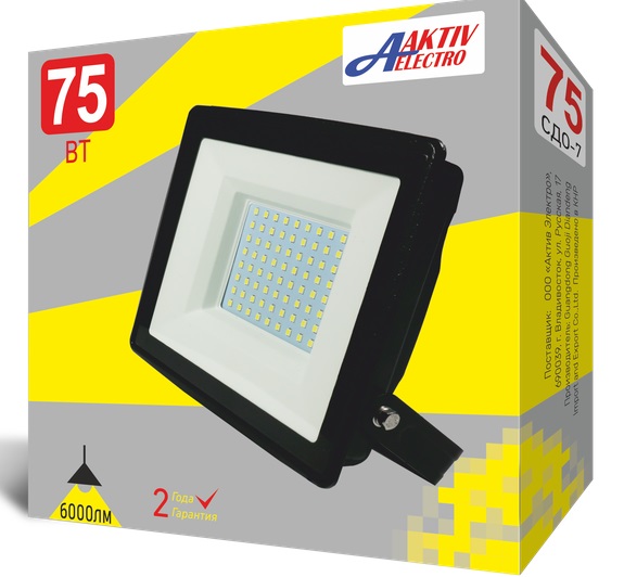 Прожектор светодиодный  75Вт 6500К 6000Лм 220В черный &quot;СДО-7&quot; &quot;Aktiv Electro&quot;