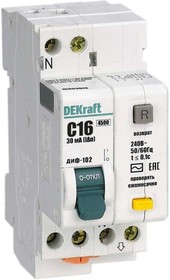 Автоматический выключатель АВДТ ДИФ-102 1P+N С 16А 30мА 4,5кА  "DEKraft"