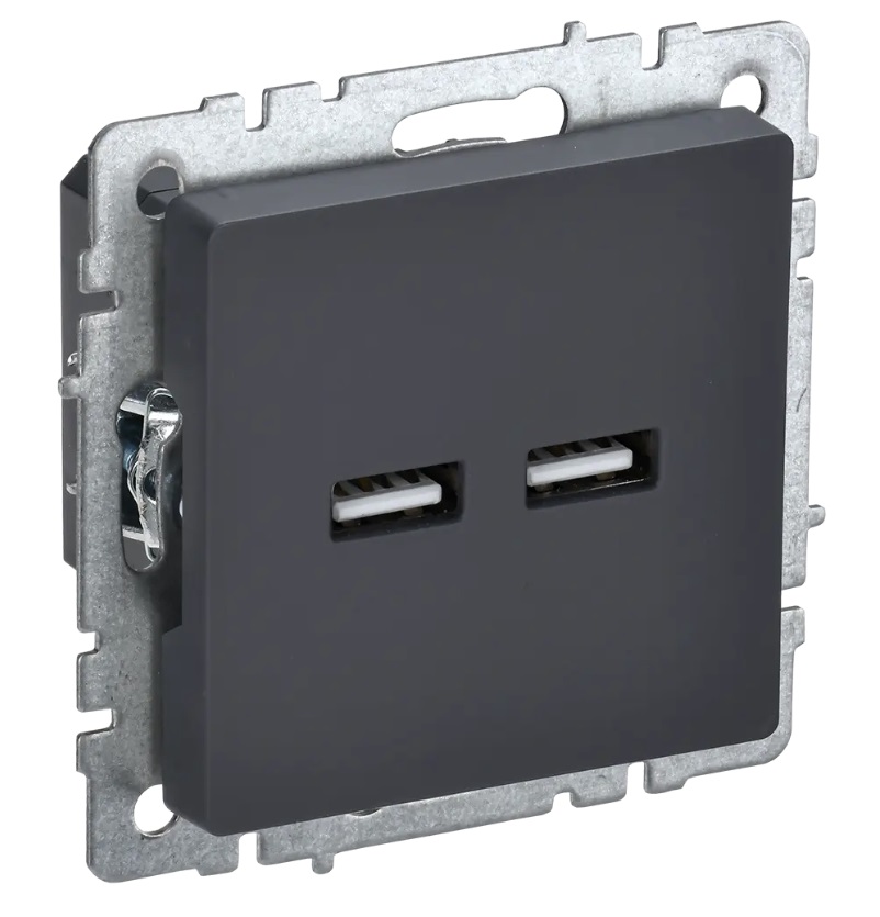 Розетка USB 2-ая A+A 3,1А "BRITE" с/п, механизм (без рамки), граф. IEK