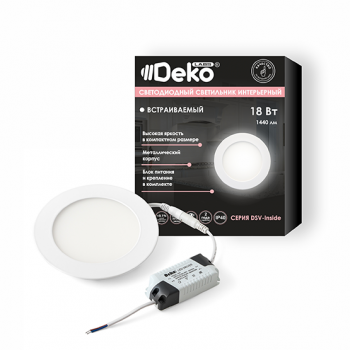 Светильник "DEKO" светодиодный встраиваемый круглый белый 18Вт, 5500-6000К, IP40, 145*130мм, ультратонкий