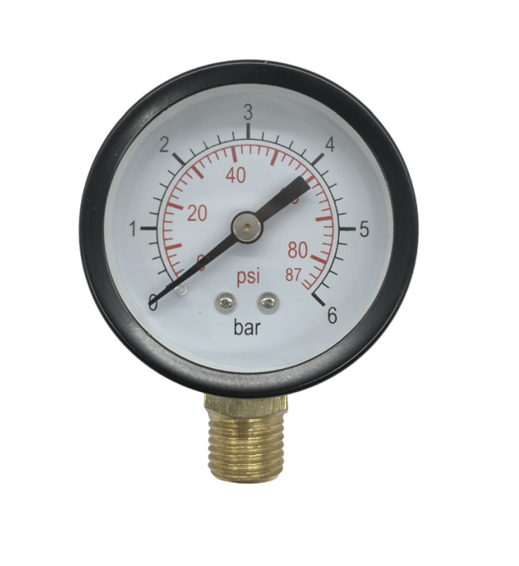 Манометр аксиальный RP 50/6, 50мм, температура 60С, IP44, нижнее подключение, 0-6бар, 1/4 внеш. резьба "Verton"