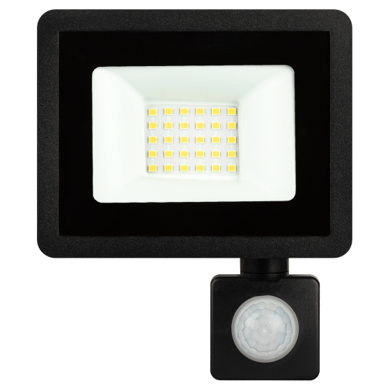 Прожектор светодиодный 30Вт 6500К 2400Лм 220В черный с датчиком движения "Эра" регулируемый датчик, IP44