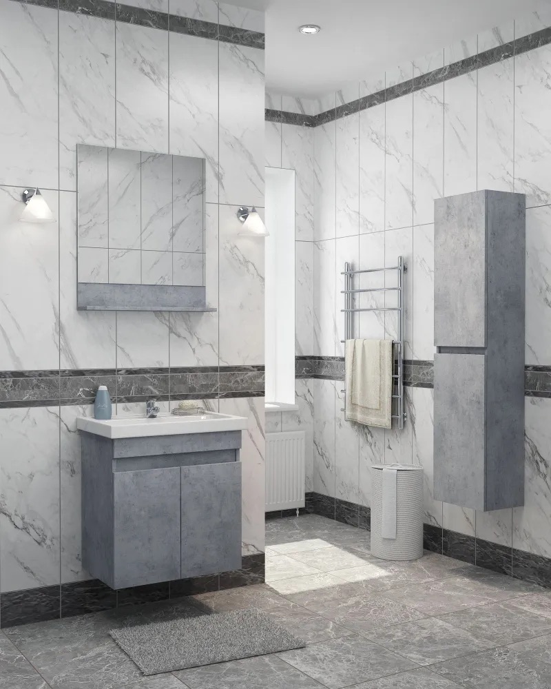 Тумба "Даллас 60", 600*410*630мм, бетон светлый с умывальником "Фостер 60", подвесная