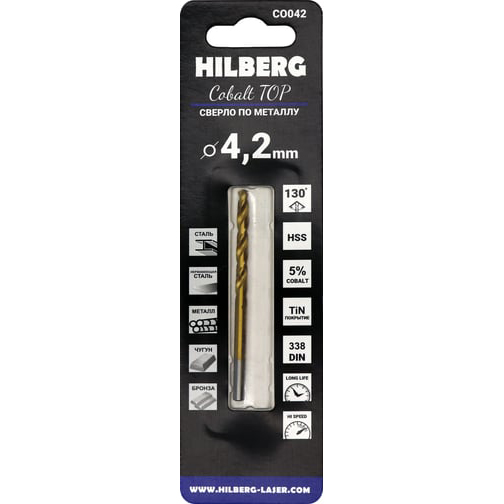 Сверло по металлу 4,2*75(43)мм Hilberg Cobalt 5% TOP