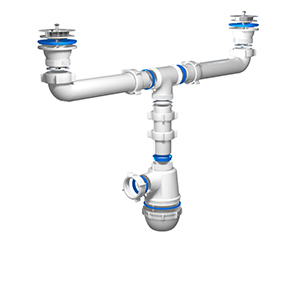 Сифон двойной для раковины бутылочный со стальными выпусками, 1.1/2&quot;*40