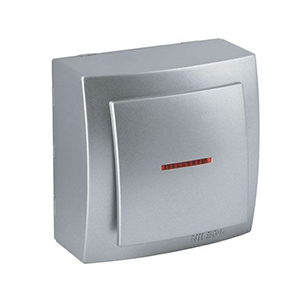 Выключатель "NILSON Themis" одноклавишный с подсветкой, накладной, Серебро