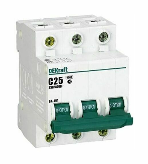 Автоматический выключатель ВА101 3Р 25А 4,5kA  "DEKraft"