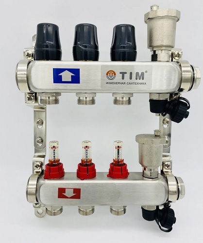 Коллекторная группа &quot;TIM&quot; c расходомерами 1кв&quot;* 3 вых.