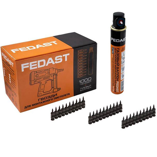 Гвозди 2.7*16 кованные с ребрами жесткости (1000шт/уп) + газовый баллон FEDAST