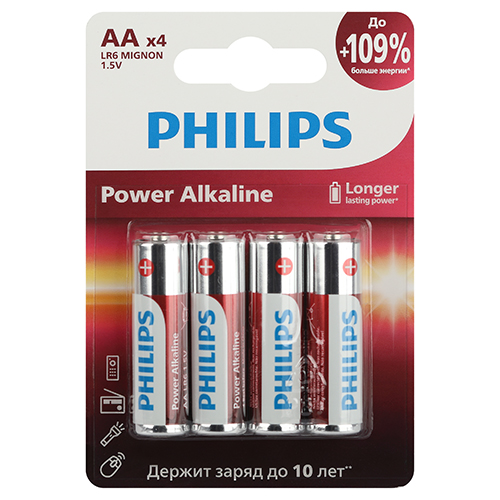 Батарейка щелочная LR06/AA 4шт 4/48упак "Philips" Power