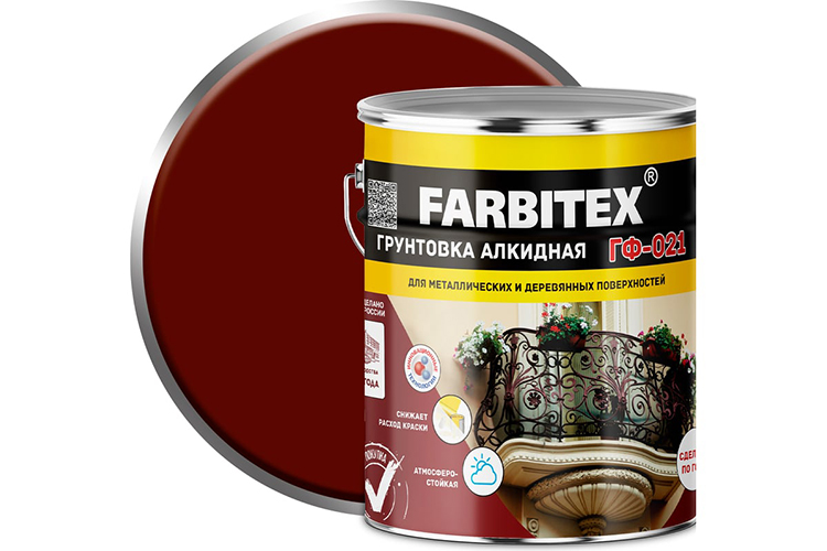 Грунтовка ГФ-021 "FARBITEX", 6кг, красно-коричневая