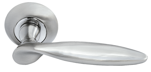 Ручка дверная "MH-09 SN", нажимная, круглая накладка, "Белый никель"