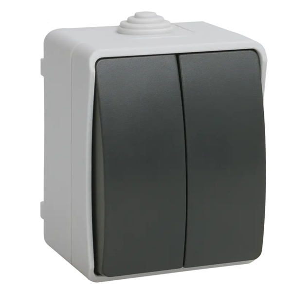 Выключатель 2-кл для открытой установки, "ФОРС" IP54, серый ВС20-2-0-ФСр "ИЭК"
