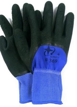 Перчатки синие, с черным рифленым латексом