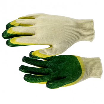 Перчатки зелёные трикотажные, акрил, двойные латексным обливом Россия