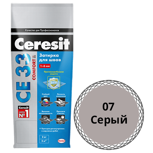 Затирка водостойкая &quot;Ceresit СЕ-33&quot;, 2кг, &quot;серая&quot; цементная