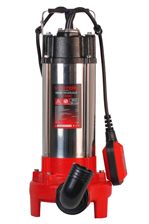 Насос фекальный погружной Verton AQUA FP1500K (мощн.1500Вт,произв.380л/мин,макс.выс.16м,глуб. 5м,d вых.50мм,реж.нож)