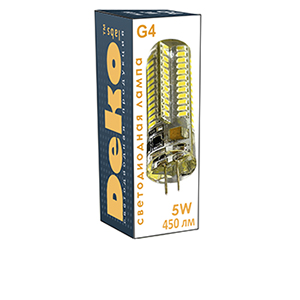 Лампа светодиодная "DEKO" G4, 5Вт, 12В, 3000K, 450Лм