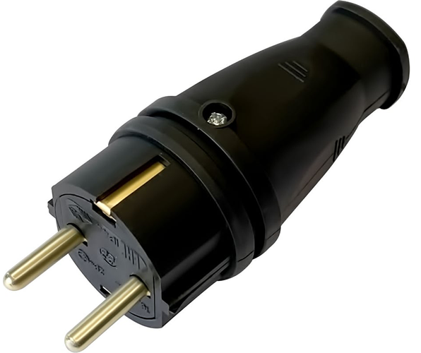Вилка прямая каучуковая 2P+PE 16А/250В IP44, чёрная, System Electric