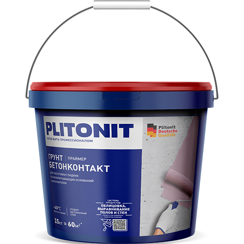 Грунт для обработки гладких и слобовпитывающих оснований "Плитонит Грунт БетонКонтакт", 15кг