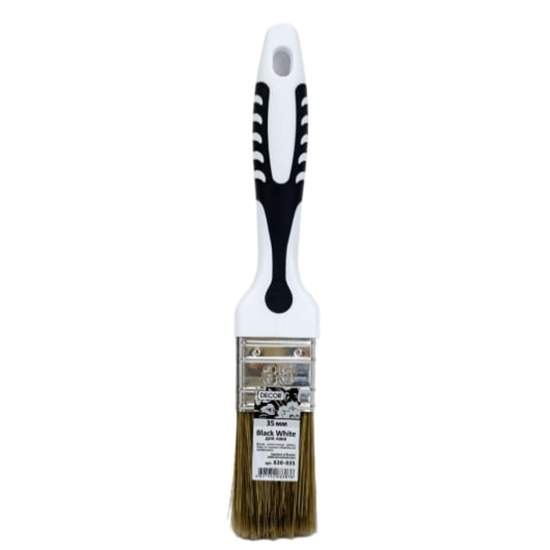 Кисть 35*15мм плоская, темная смешанная искусственная щетина, 2К прорезиненная ручка, Decor Black White