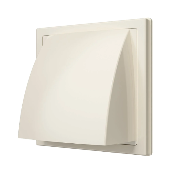 Вентиляционный вытяжной стеновой выход 150*150 с обратным клапаном, с фланцем d=125 "Слоновая кость" ASA