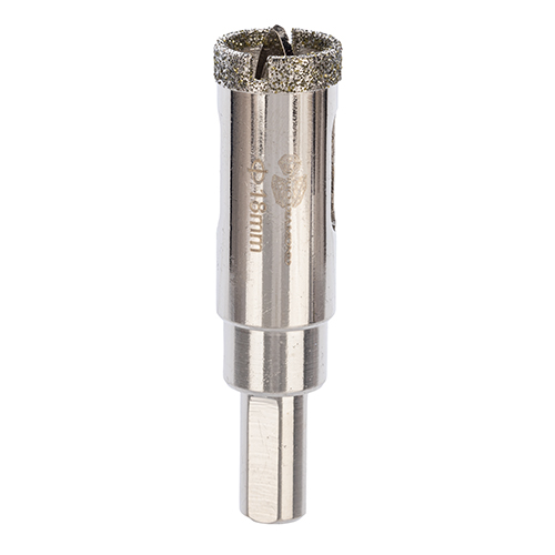 Коронка алмазная по кафелю, керамограниту, стеклу "Trio-Diamond", d18*35мм, с центрирующим сверлом, мокрый рез, трехгранный хвостовик