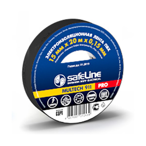 Изолента ПВХ &quot;Safeline&quot; 19мм*20м, чёрная 1/200