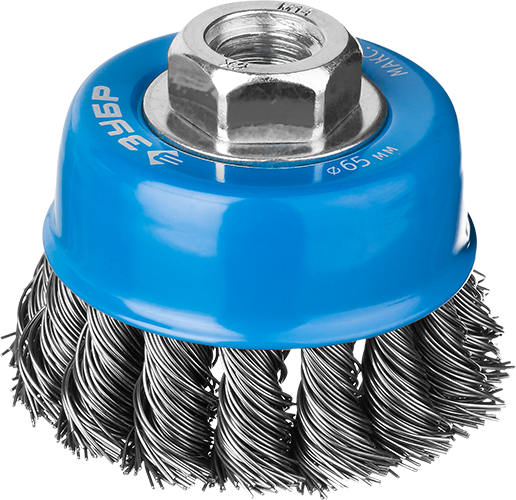 Щетка "Зубр" торцевая чашечная для УШМ, крученная металлическая проволока, М14*120мм