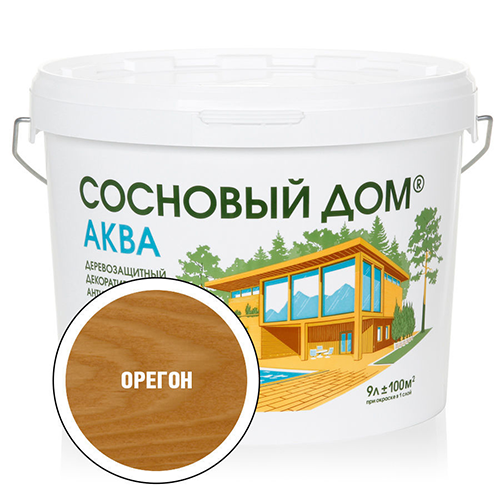 Антисептик деревозащитный декоративный "Сосновый Дом Аква", 9л, "Орегон"