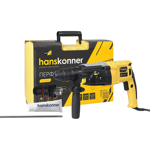 Перфоратор SDS-Plus Hanskonner, HRH0828REC 850Вт, 28мм, 3.2Дж, 0-5100уд/мин, 3 реж, 4м рез кабель, доп.патрон, кейс
