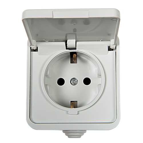 Розетка одинарная с/з с крышкой AQUA белая полугерметичная 3112 IN HOME о/п