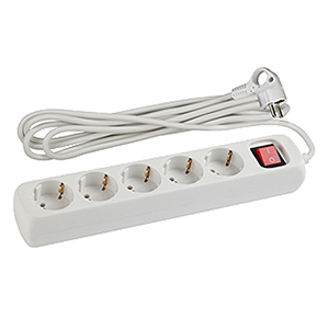 Удлинитель, 5 розеток с заземлением, с выключателем, длина 3м, винил "Эра" U-5es-3m