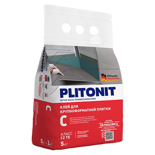 Клей для плитки/ керамогранита/ камня Плитонит C серый (класс C2 TE) 5кг
