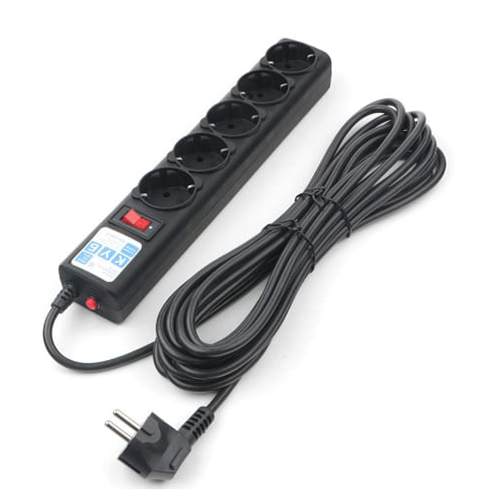 Сетевой фильтр 5 розеток, длина: 1,9 м с заземляющим контактом,черный графит "Power Cube "
