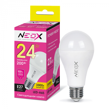 Лампа светодиодная "NEOX" A60, Е27, 24Вт, 220В, 3000К, 1920Лм, матовая