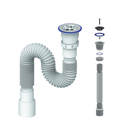 Сифон-гофра для раковины прямоточный со стальным выпуском разъемный, 1.1/2"*40/50, 800мм, D220, "Unicorn"