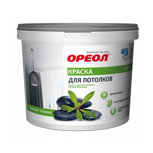 Краска водоэмульсионная для потолков белоснежная "Ореол", 13кг