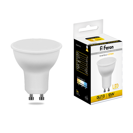 Лампа светодиодная  9Вт GU10 220В 2700K 760Лм LB-560 "FERON"